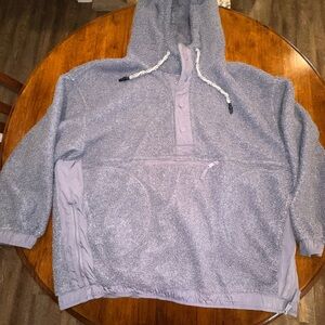 Free People Movement Fuzzy Was She Fleece Hooded Pullover in nightingale color